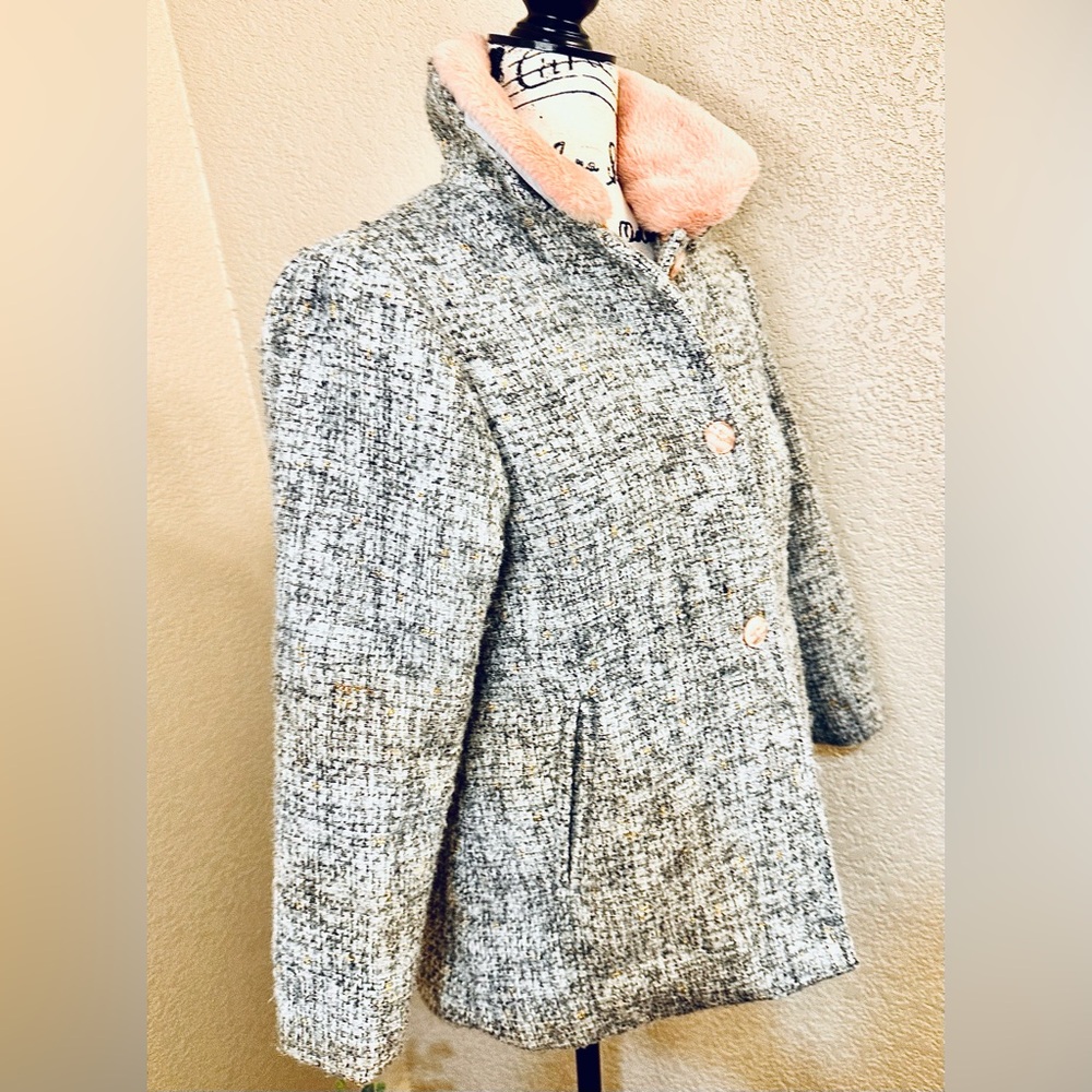 Rare Preppy Girl Gray and Pink Tweed Pea Coat - Small